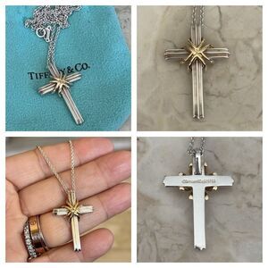Tiffany & Co. 750 18K Gold & Sterling Silver Signature Cross Retired Rare